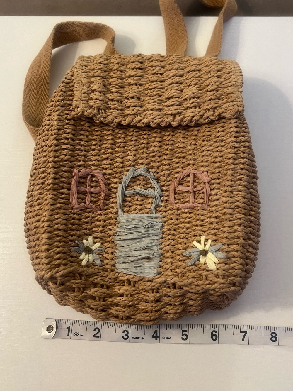 Zara Raffia Straw Woven House Flower Mini Backbag Bag - Picture 6 of 7